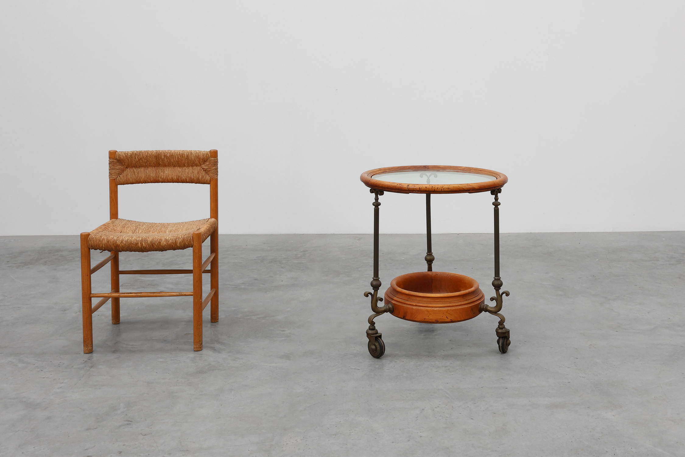 Rustic Copper and Walnut Serving Trolley with Glass Top, France ca. 1900thumbnail
